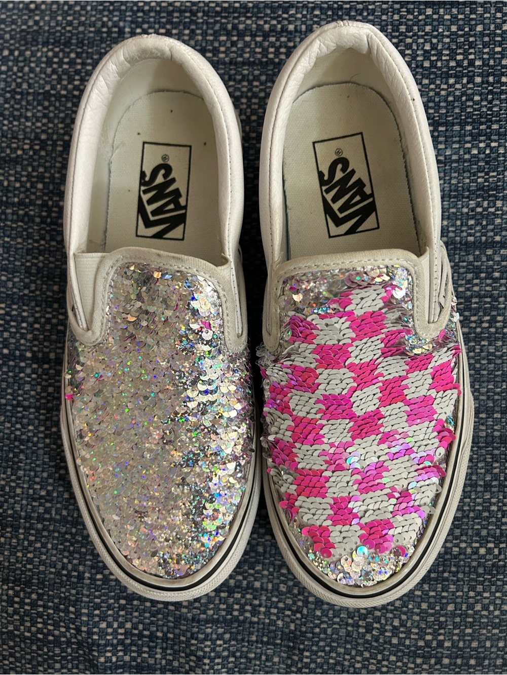 Vans Checkered Sequin Silver Flip Glitter Slip On Sneakers
Women's Size 6.5